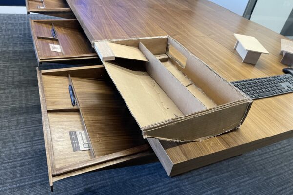 Proto types cardboard drawer and the 1'' scale tables